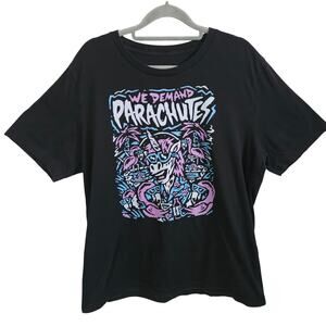 We Demand Parachutes Band Tee Shirt Black Neon Psychedelic Unicorn Party Graphic